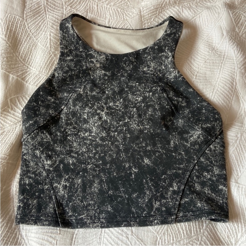 lululemon athletica Black Marble-Print High Neck Crop Tank